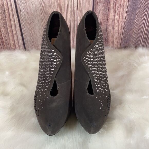 Ed Hardy Gray Suede Bootie Heels - Picture 2 of 7